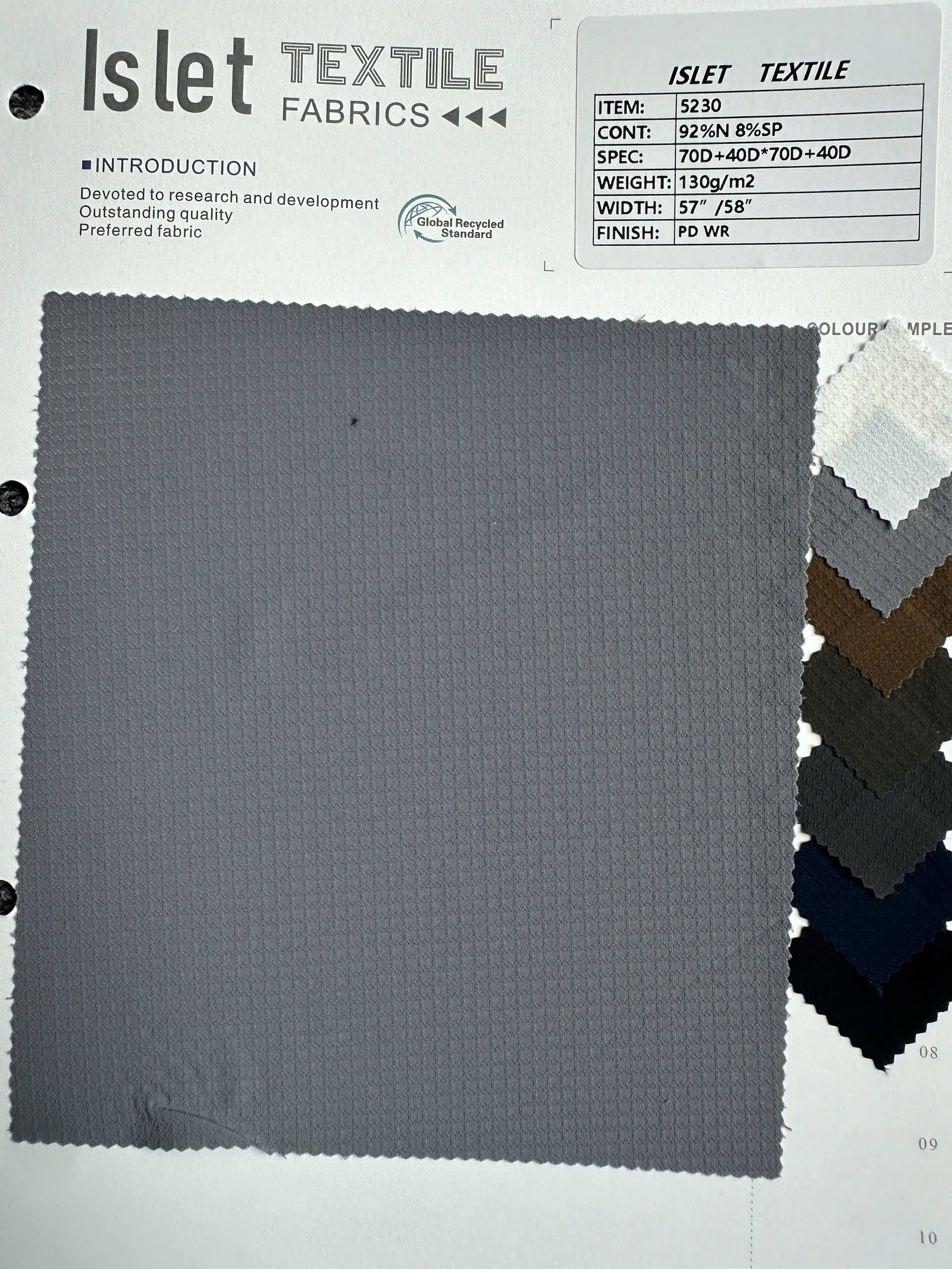 Vải nylon 5230, với xử lý WR, chống thấm nước và chống bám bụi.