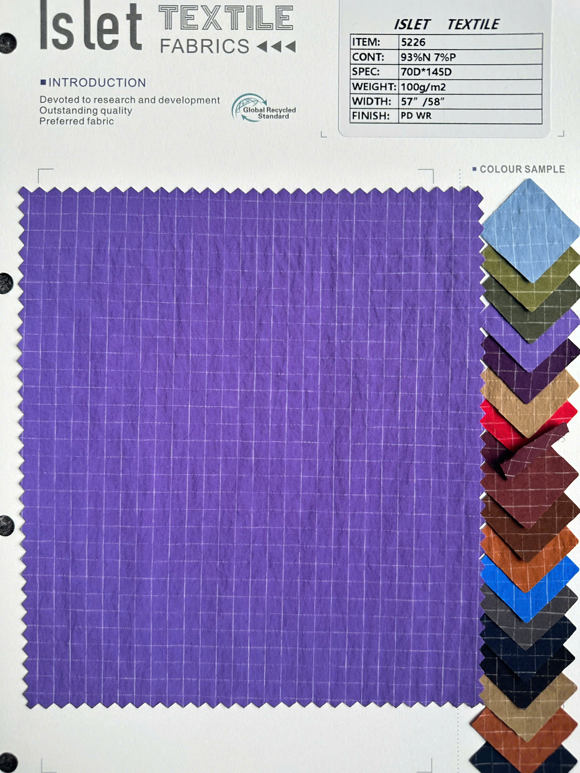 Vải nylon 5226, với xử lý WR, chống thấm và chống bám bụi.